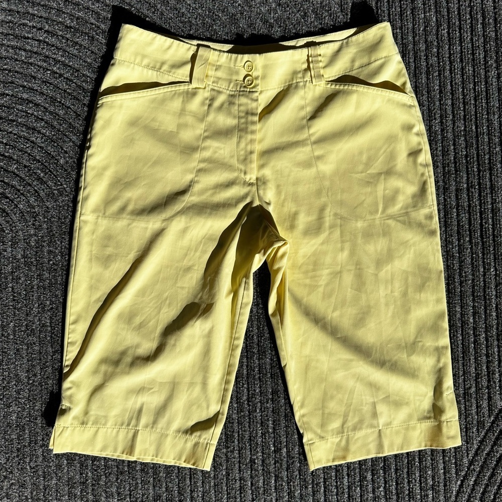 Nike Golf Dri-FIT Womens Butter Yellow Bermuda Shorts Sz 10 Coastal Performance - Picture 2 of 5